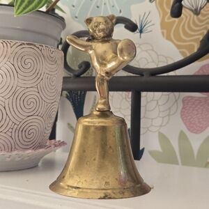 Vintage Solid Brass Dancing Teddy Bear Hand Bell | Whimsical Nursery Decor